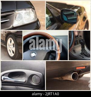 collage with car details, car interior. Stock Photo