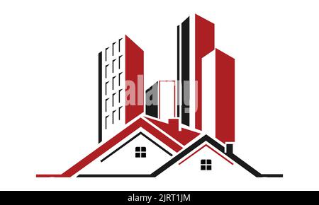 Buildings flat illustration, real estate icon showing residential area. Home and house design with tower concept vector illustration. Stock Vector
