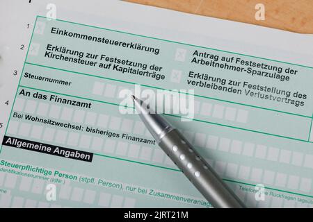 Close-Up of a tax declaration with a pen Stock Photo