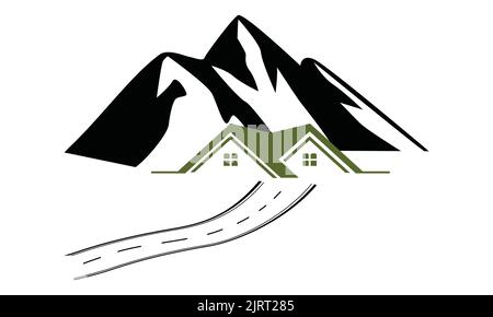 Rural scenery landscape panorama of countryside pastures. Green small house on basement of small hills. Vector sketch illustration Stock Vector