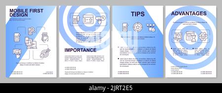 Mobile first design process blue brochure template Stock Vector