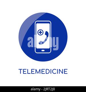 Telemedicine button icon. Online medical assistance. Flat vector illustration Stock Vector