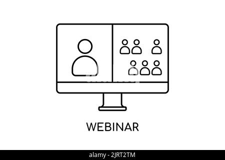 Video conference icon. Online meeting, Teaching, webinar symbol. Outline style vector illustration Stock Vector