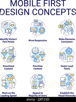 Mobile first design concept icons set Stock Vector