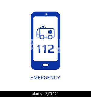 Emergency icon. 112 ambulance help phone sign. Flat vector illustration Stock Vector