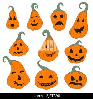 Set halloween pumpkins on white background Stock Vector