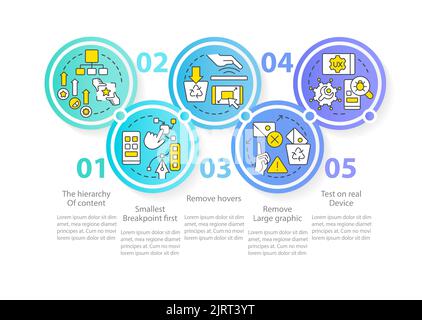 Mobile first design process blue circle infographic template Stock Vector