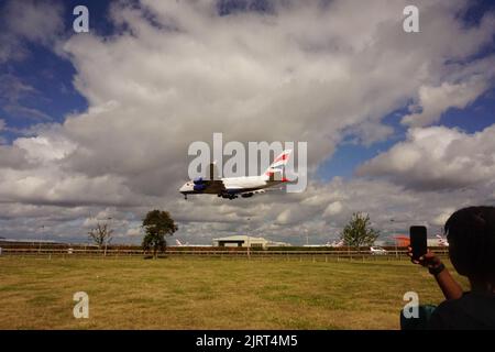 Plane spotting near Heathrow Airport in London, United Kingdom Stock Photo