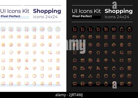 Shopping pixel perfect gradient linear ui icons set for dark, light mode Stock Vector