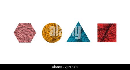 Geometric shapes with linear texture Stock Vector