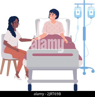 Woman visiting ill friend at hospital semi flat color vector characters Stock Vector