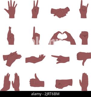 Body language semi flat color vector hand gestures set Stock Vector