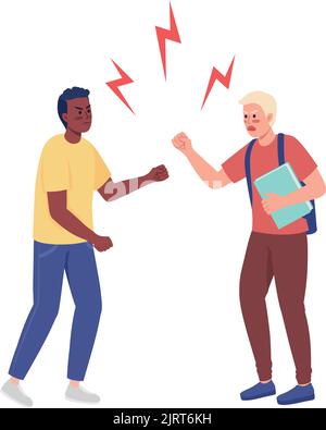 Emotional students conflict semi flat color vector characters Stock Vector