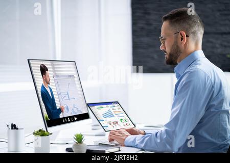 Virtual Online Coaching Meeting On Lecture Tutorial Stock Photo