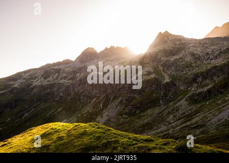 The beautiful sunrise in Splugen Pass (Italy and Switzerland border ...