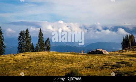 The beautiful panoramic view - Passo Lavaze, Trentino, Dolomites, Italy, Europe. HD wallpaper, 4k background. Stock Photo