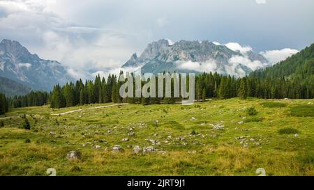 Beatifuil panoramic view of Italian Alps, Dolomites, Dolomiti, Italy, Europe. HD background, 4k wallpaper. Stock Photo