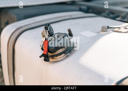 Fuel tank with keys of truck car Stock Photo