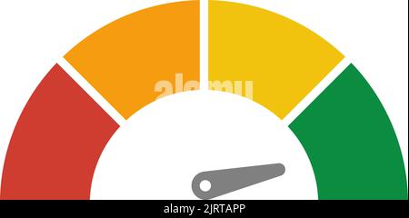 Vector speedometer meter with arrow for dashboard with green, yellow, red indicators. Gauge of tachometer. Low, medium, high and risk levels. Bitcoin Stock Vector