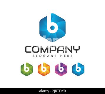 Abstract creative colourful hexagon letter b logo polygonal style icon design Stock Vector