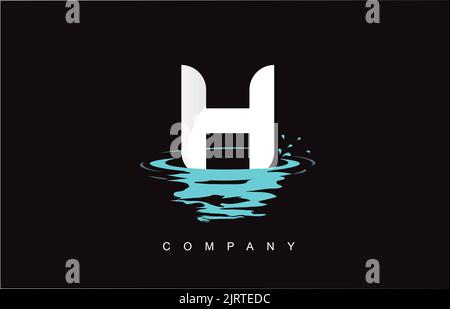 H Letter Logo Design with Water Splash Ripples Drops Reflection Vector Icon Illustration. Stock Vector