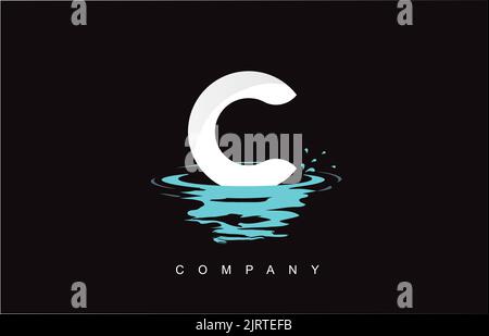 C Letter Logo Design with Water Splash Ripples Drops Reflection Vector Icon Illustration. Stock Vector