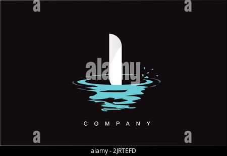 I Letter Logo Design with Water Splash Ripples Drops Reflection Vector Icon Illustration. Stock Vector