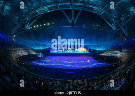 TAIZHOU, CHINA - AUGUST 25, 2022 - Photo taken on Aug 25, 2022 shows a rehearsal for the opening ceremony of the 20th Jiangsu Provincial Games in Taiz Stock Photo