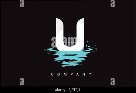 U Letter Logo Design with Water Splash Ripples Drops Reflection Vector Icon Illustration. Stock Vector