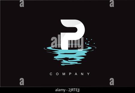 P Letter Logo Design with Water Splash Ripples Drops Reflection Vector Icon Illustration. Stock Vector