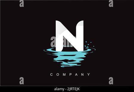 N Letter Logo Design with Water Splash Ripples Drops Reflection Vector Icon Illustration. Stock Vector