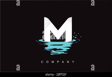 M Letter Logo Design with Water Splash Ripples Drops Reflection Vector Icon Illustration. Stock Vector