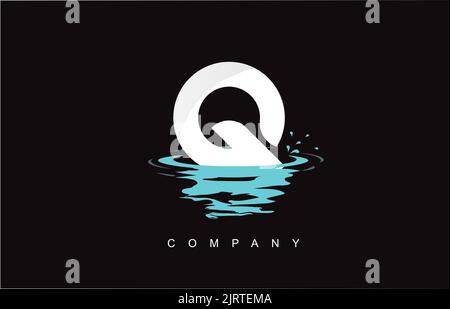 Q Letter Logo Design with Water Splash Ripples Drops Reflection Vector Icon Illustration. Stock Vector