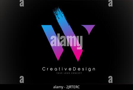 W Letter Logo Design with Creative Pink Purple Brush Stroke Vector Design Illustration. Stock Vector