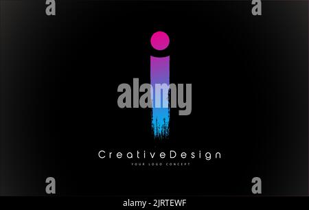 I Letter Logo Design with Creative Pink Purple Brush Stroke Vector Design Illustration. Stock Vector