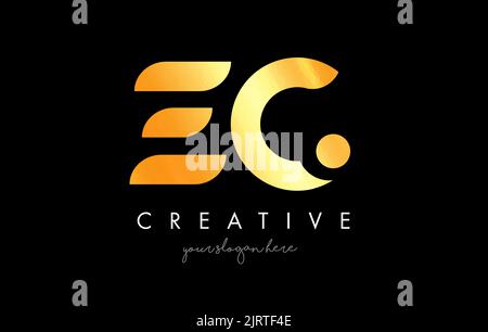 Creative golden letter EC e c logo with leading lines and road concept ...