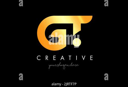 Golden Gold GT Letter Logo Design with Creative Modern Trendy Typography and Black Colors. Stock Vector