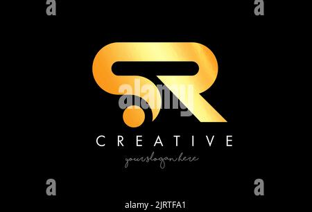 Golden Gold SR Letter Logo Design with Creative Modern Trendy Typography and Black Colors. Stock Vector