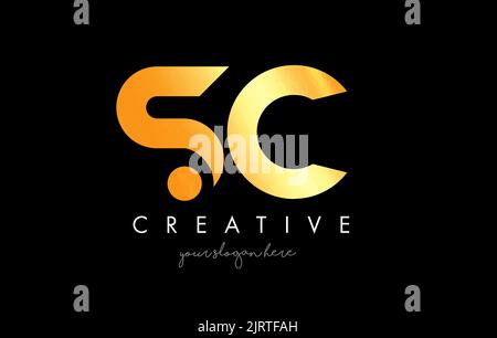 Golden Gold SC Letter Logo Design with Creative Modern Trendy Typography and Black Colors. Stock Vector