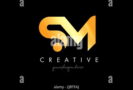Golden Gold SM Letter Logo Design with Creative Modern Trendy Typography and Black Colors. Stock Vector