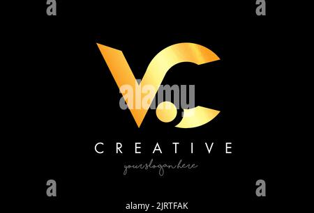 Golden Gold VC Letter Logo Design with Creative Modern Trendy Typography and Black Colors. Stock Vector