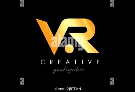 Golden Gold VR Letter Logo Design with Creative Modern Trendy Typography and Black Colors. Stock Vector