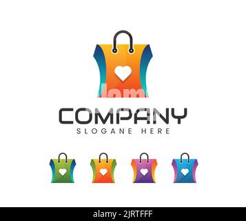 Modern love shopping logo design. creative online shopping logo design template Stock Vector