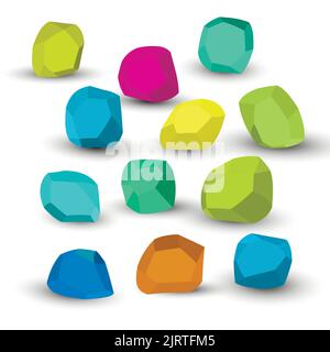Cartoon stones. Rock stone isometric set. Rainbow boulders, natural building block shapes, wall stones. 3d flat isolated illustration. Vector Stock Vector