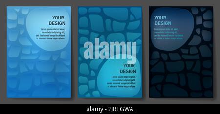 Vector blue cover set. Stone texture background.  Stock Vector