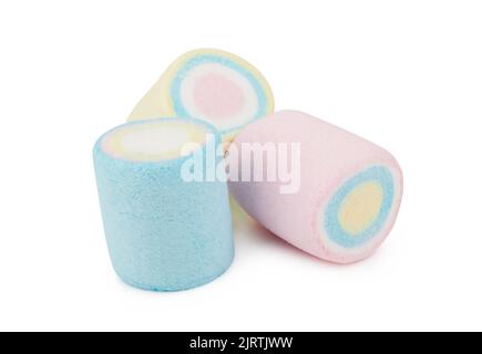Marshmallows of different colors isolated on white background Stock Photo