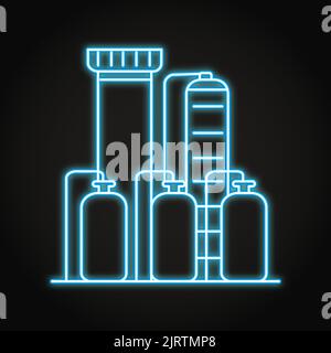 Hydrogen plant neon icon in line style. Renewable energy production, green power. Vector illustration. Stock Vector