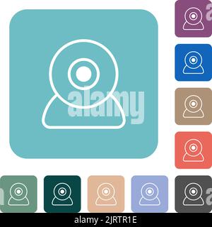 Webcam outline white flat icons on color rounded square backgrounds Stock Vector