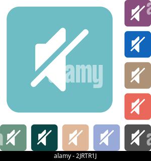 Mute solid white flat icons on color rounded square backgrounds Stock Vector