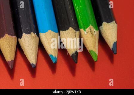 New Pencils Textured Set on a Colored Background Stock Photo